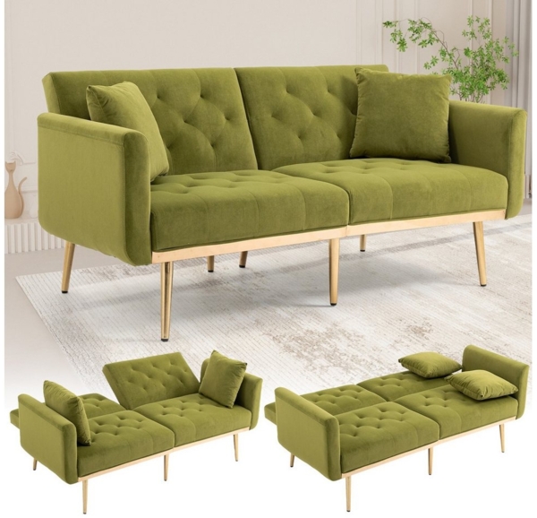 AUKWIK 2-Sitzer Klappsofa mit Bettfunktion + 2 passenden Kissen, 162(L)x80(B)x78(H) cm, platzsparend, verstellbare Rückenlehne (Schlaffunktion), Sitzfläche aus Samt/Fleece, Multifunktional & Luxus Bild 1