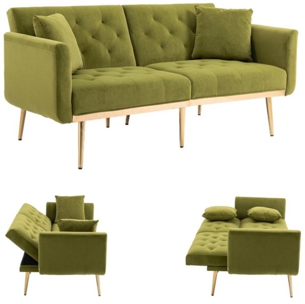 AUKWIK 2-Sitzer Klappsofa mit Bettfunktion + 2 passenden Kissen, 162(L)x80(B)x78(H) cm, platzsparend, verstellbare Rückenlehne (Schlaffunktion), Sitzfläche aus Samt/Fleece, Multifunktional & Luxus Bild 4