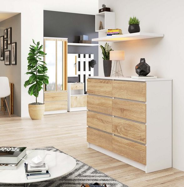Raumhirsch Furniture Kommode mit 8 Schubladen 120 cm breit Holz Schrank, (viele Farbvarianten - Maße: 120 x 99 x 40 cm) - Hochwertig & stabil