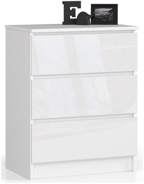 Home Collective Kommode 60 cm breit Holz Highboard Sideboard für Flur Schlafzimmer Wohnzimmer (Kommode Schlafzimmer Kommode mit Schubladen Holz Schrank), Kinderzimmer Organizer, 77 cm hoch mit 3 Schubladen weiß Hochglanz