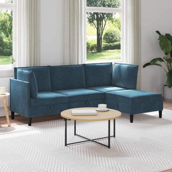 vidaXL Wohnzimmergarnitur mit Kissen mit Speicher 4 pcs Blau Samt 3413770