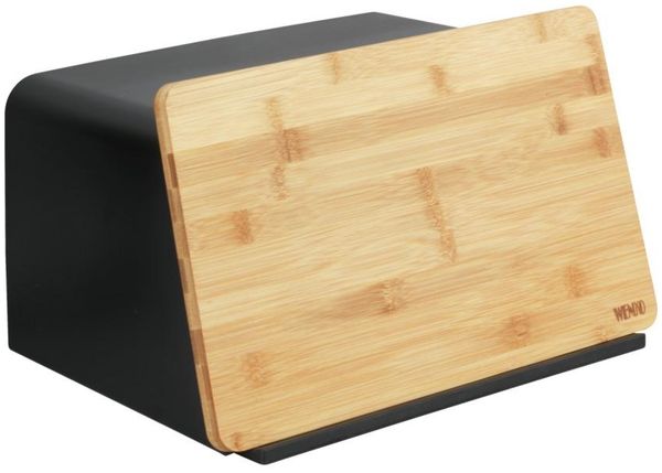 WENKO Brotkasten mit Bambusbrett Mod. Kubo, Schwarz