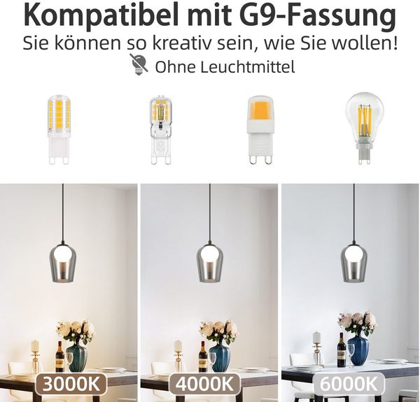 ZMH Pendelleuchte Schlafzimmer Hängelampe Schwarz - 1 Flammig Hängeleuchte Glas Esstischlampe Hängend G9 Nachtisch Pendellampe Höhenverstellbar für Wohnzimmer Esstisch Flur (ohne Leuchtmittel) Bild 2