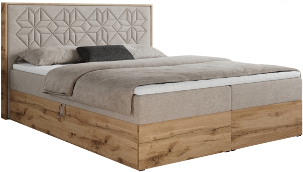Boxspringbett mit Kopfteil und Topper, Polsterbett - NESSI - 120 x 200 cm - Beige Stoff - H3 - Topper Visco Bild 4