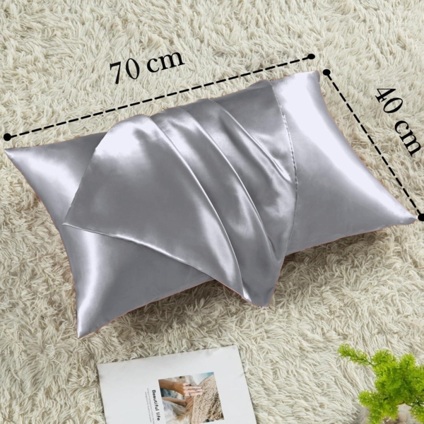 Satin Kissenbezug 2er-Set 70x40 Grau Haargummis Bild 4