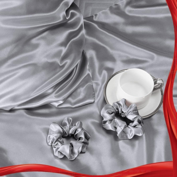 Satin Kissenbezug 2er-Set 70x40 Grau Haargummis Bild 6