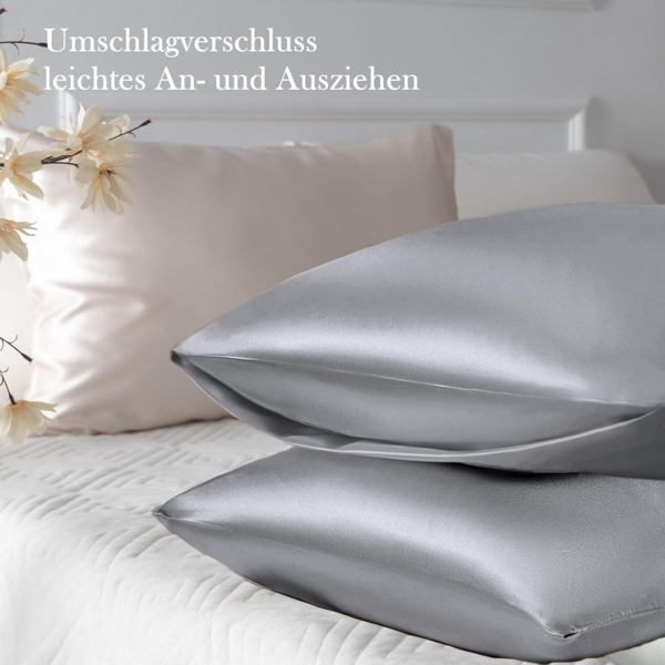 Satin Kissenbezug 2er-Set 70x40 Grau Haargummis Bild 3