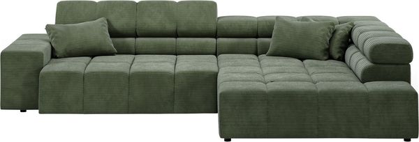 INOSIGN Ecksofa Ancona incl. Kopfteilverstellung, Zierkissen Breite 319cm, L-Form, wahlweise motorische Sitztiefenverstellung, auch in Cord + Easy Care