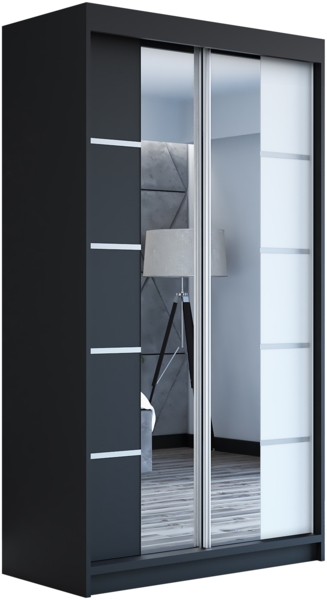 Schwebetürenschrank ERA 2-türig Schrank 120 cm.(mit Spiegel) Farbe: Schwarz , weiß