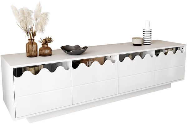 Moderner TV-Schrank mit 4 Türen und Wellen-Design – Stilvolle Aufbewahrungslösung für Wohnzimmer, Entertainment Center und TV-Ständer, 170*40*45