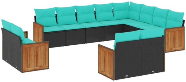 vidaXL 12-teiliges Gartensofa-Set mit Kissen, schwarzes Polyrattan 3228192
