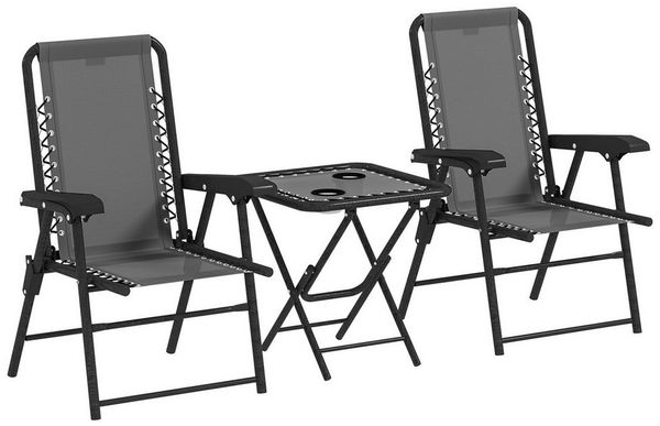Outsunny Balkonset mit klappbar Bistrotisch, Becherhalter, Gartenstühlen, (Bistro Set, 3-tlg, Gartenmöbel Set), Dunkelgrau