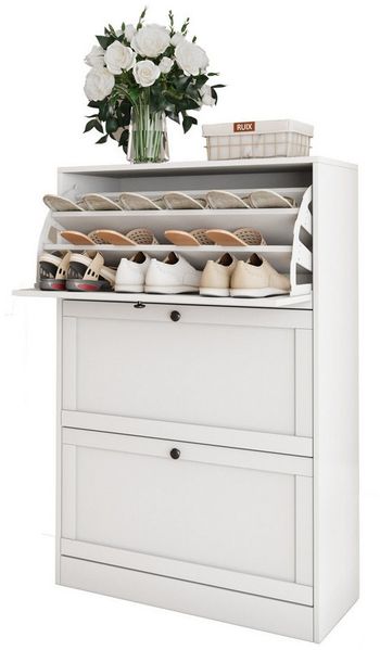 VOWNER Schuhschrank Schuhkommode mit 3 Klappen, schmaler Schuhschrank, 9 Fächer Schuhregal Schuhkipper Schmal, 80x117x30cm