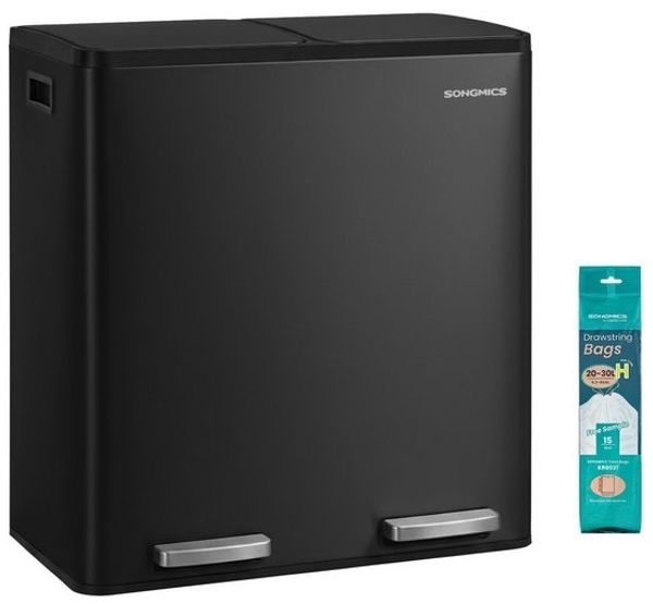 SONGMICS Abfalleimer 2 Fächer, Mülleimer 2 x 30 L, Tretmülleimer Softclose-Deckel, Küche, herausnehmbare Inneneimer, schwarz Bild 4