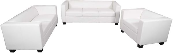 3-2-1 Sofagarnitur Couchgarnitur Loungesofa Lille ~ Kunstleder, weiß Bild 6