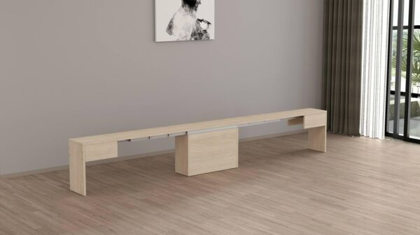 Dmora - Bank Ubertino, Sitzfläche für Esstisch, Einzelne ausziehbare Bank, 290x25x45 cm, Olmo