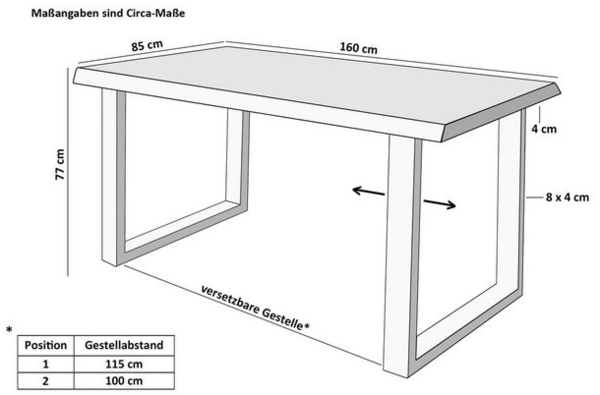 SAM® Esstisch Thoran, Holz-Optik Grau, U-Metallgestell, Baumkante Bild 4