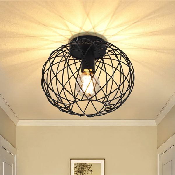 ZMH Schwarzer Deckenkronleuchter aus Metall - Runde Retro-Flurlampe mit Vintage-Industrie-Schirm Flur, Korridor, Schlafzimmer und Küche (max. 40W, Glühbirne nicht im Lieferumfang enthalten)