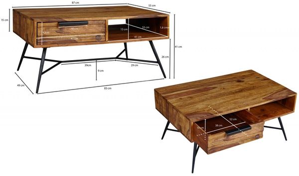 Couchtisch Massivholztisch RANGA 87x55x41 cm Holz Sheesham Bild 3