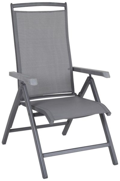 Gartenstuhl Andy mit Armlehne aus Aluminium und Textilene, modern, anthrazit, verstellbare Rückenlehne