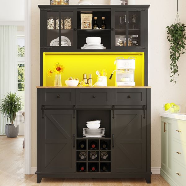 Sideboard 105 x 38,4 x 180 cm, schwarz, mit LED, Glastüren und verstellbaren Fächern