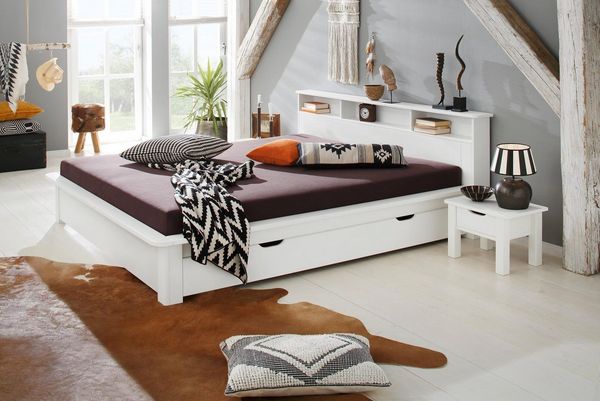 OTTO home Massivholzbett "KERO"Stauraum im Kopfteil, zertifiziertes Massivholz (Kiefer), optional mit Schublade