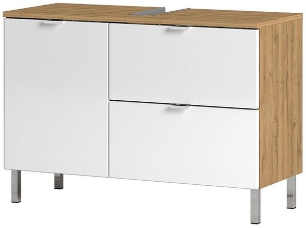 Lomadox Waschbeckenschrank MACUL-01 Grandson-Eiche-Nb. und Hochglanz weiß - 80 x 56 x 34 cm