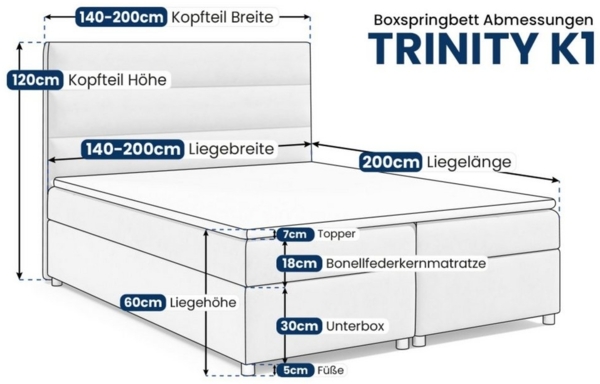 Best for Home Boxspringbett mit Bettkasten Trinity K1 Lux, inkl. 7 cm Topper (140x200 160x200 180x200 200x200 cm), Verschiedene Liefermöglichkeiten, TOP Preis-Leistungs-Verhältnis Bild 3
