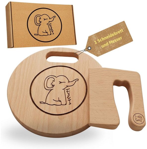 Eli Kinderkochmesser Kindermesser Set inkl. Schneidebrett und Holzmesser kindersicheres, hochwertiges 2 teiliges Set für Obst und Gemüse - Schneidebrett