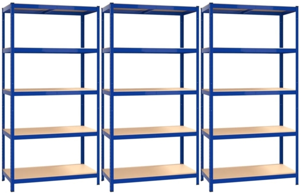 vidaXL Schwerlastregale mit 5 Böden, 3er-Set, Stahl / Holzwerkstoff, Blau, 90 x 40 x 180 cm