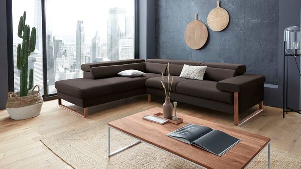 W.SCHILLIG Ecksofa finn, Designsofa mit tollem Sitzkomfort, bequem, L-Form, German Design Award 2016, Fußgestell Nussbaum natur, Breite 281 cm