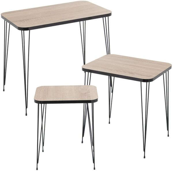 DRW Set mit 3 Beistelltischen aus Holz und Metall in Schwarz, Marmor-Effekt, 60 x 37 x 53, 45 x 37 x 49 und 37 x 29 x 45 cm, 60x37x53, 45x37x49 y 37x29x45cm