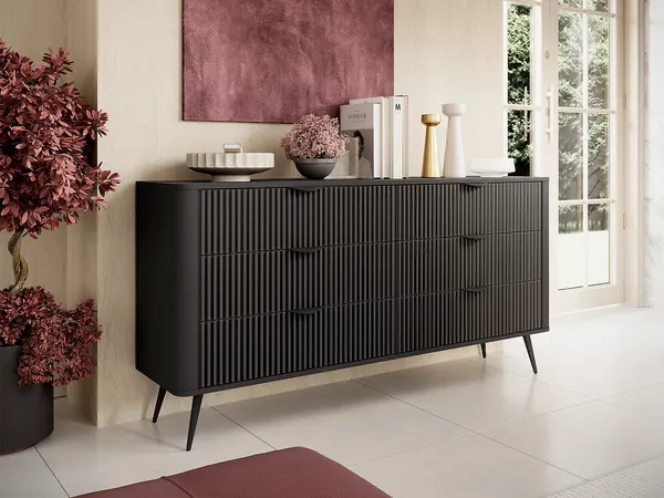 Vente-unique - ELONARIA Kommode Holz, Platte Schwarz - B 38 cm x H 81,2 cm x L 163,2 cm