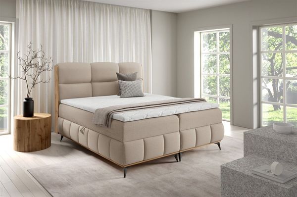 Boxspringbett Schlafzimmerbett CHARLIE PREMIUM 160x200cm Stoff Fibi Beige