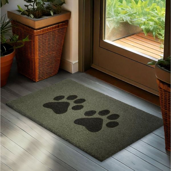 BRUBAKER Fußmatte Pfoten - 45 x 75 cm Hunde und Katzen - Fußmatte für Außen und Innen, Türvorleger für Hundebesitzer & Katzenbesitzer, Höhe: 15 mm, Schmutzfangmatte aus 100% Kokos - Wetterfest & Rutschfest