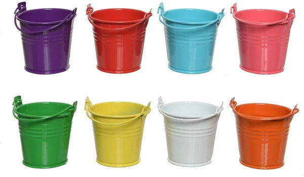 Decoris season decorations Blumentopf, Metalleimer mini 5x6cm bunt 8er Set