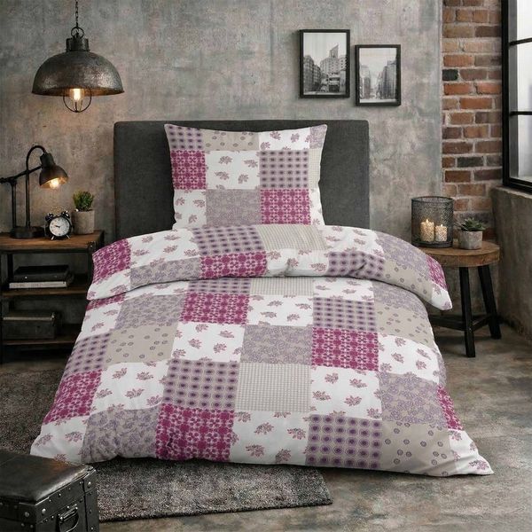 Casa Colori Bettwäsche Renforce Ganzjahres Bettgarnitur 135x200 cm, Renforce, 2 teilig, Braun Violett kariert