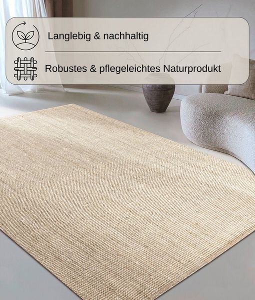 my home Teppich Avot Juteteppich, rechteckig, Höhe: 10 mm, 100% Jutefaser, Natur, nachhaltig,Esszimmer, Läufer, Wohnzimmer,Skandi