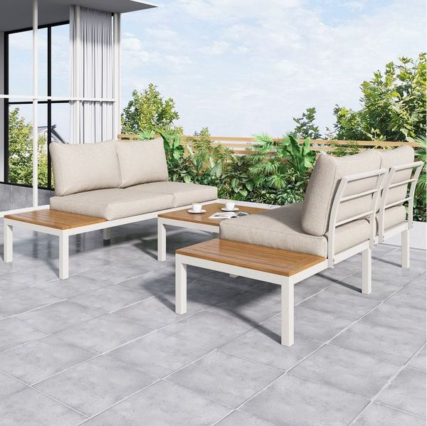 Flieks Gartenlounge-Set, 4-Sitzer Gartenmöbel Stahl 205*145*66cm