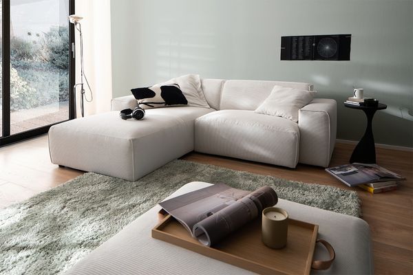 KAWOLA Sofa RANI Ecksofa Feincord weiß Recamiere links 71 x 189 x 228 cm