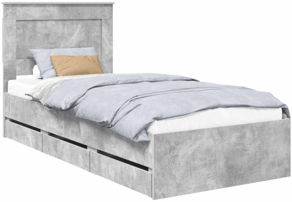 vidaXL Bettrahmen mit Kopfteil Beton Grau 90 x 200 cm Ingenieurs Holz 3410211