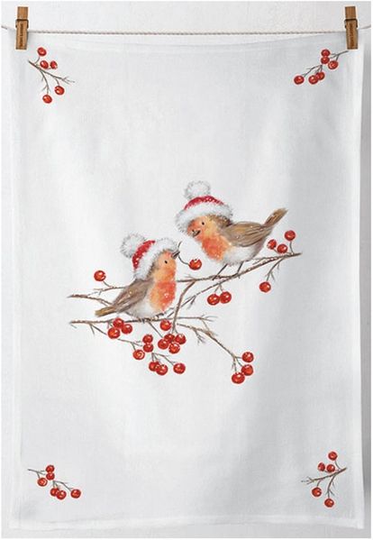 Ambiente® Geschirrtuch Christmas robins, (1-tlg, 1-teilig), Geschirrtücher ca. 50x70cm Baumwolle