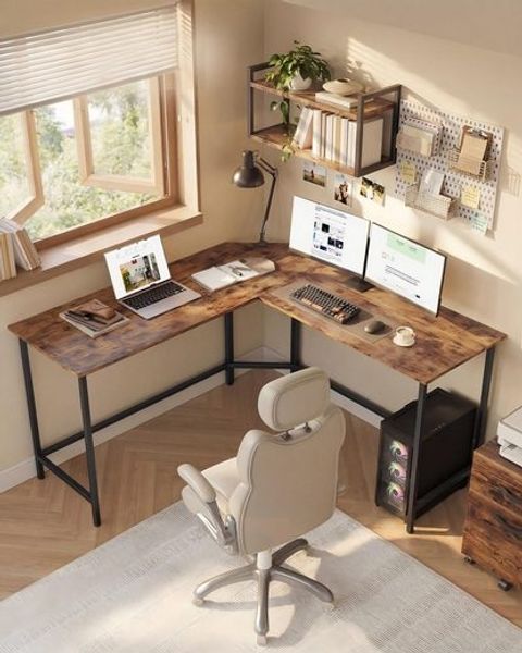 VASAGLE Eckschreibtisch, L-förmiger Computertisch, 140 x 140 cm, für Büro, einfacher Aufbau, braun-schwarz