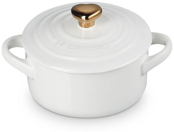 LeCreuset Mini-Cocotte mit goldenem Herzknauf | Weiß : Weiß