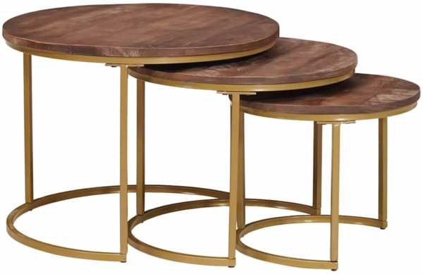 vidaXL Nesting-Couchtische 3 pcs Massivholz Mango und Stahl 4104636