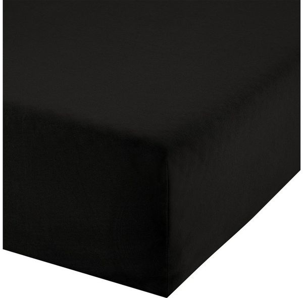 Erwin Müller 'Freising' Spannbettlaken, Gummizug: Rundumgummi, 1 Stück, Elasthan-Jersey-Stretch Uni, Schwarz, Boxspringbett | 90x190 - 100x220 cm
