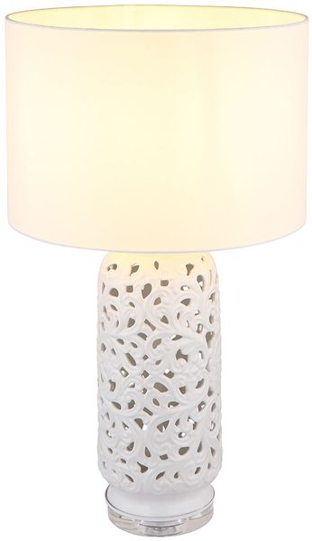 LED Tischleuchte, Keramik weiß, Textil, H 71 cm