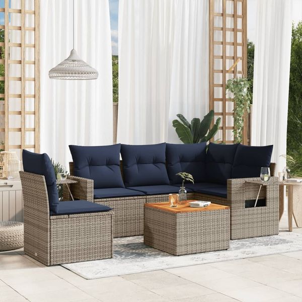 vidaXL 6-teiliges Gartensofa-Set mit Kissen, grau, Polyrattan 3224570
