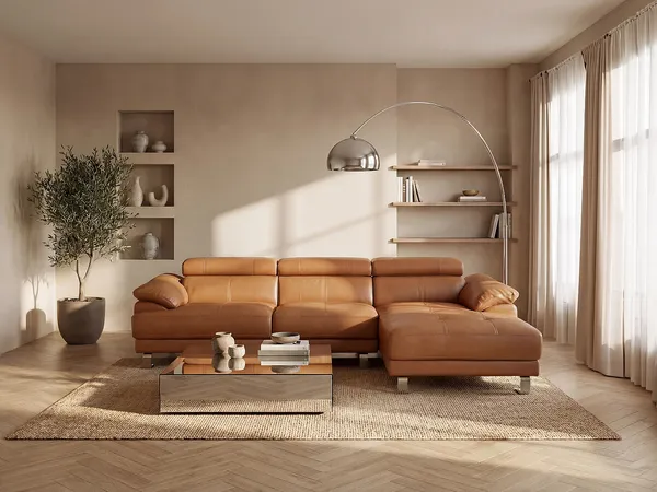 Vente-unique - EXCELSIORA Sofa Leder Braun - B 165 cm x H 74 cm x L 265 cm