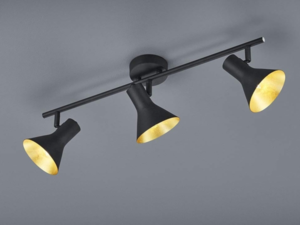 LED Deckenstrahler Metall Schwarz Gold 3-flammig, Breite 58cm